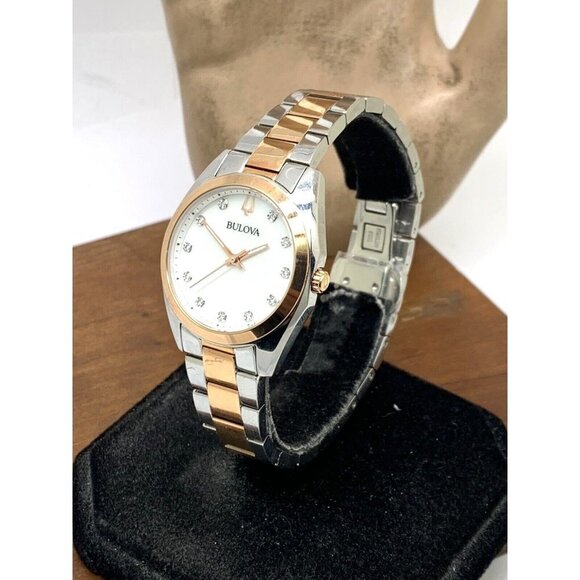 Bulova Women's Watch 98P207 Quartz Diamond Mother of Pearl White Dial Two Tone - Picture 2 of 14